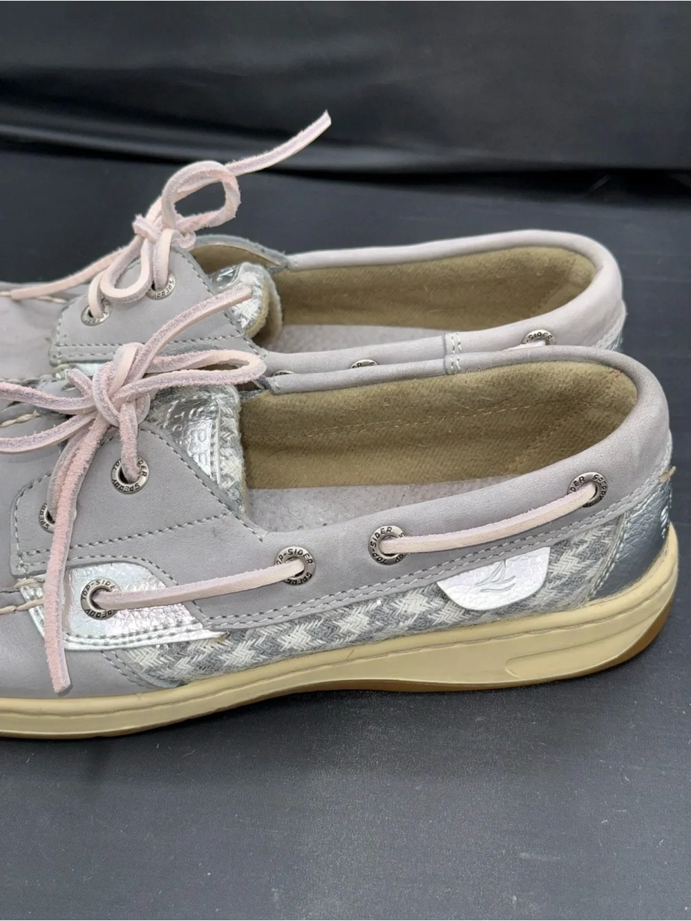 Sperry Angelfish Boat Shoes 7.5 Gray Silver Coastal Prep Nautical Chic Trend